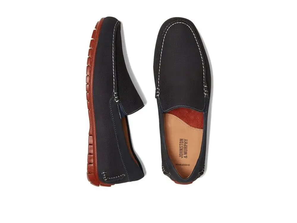 JOHNSTON & MURPHY CORT PERF VENETIAN NAVY NUBUCK 1 10 M SHOES
